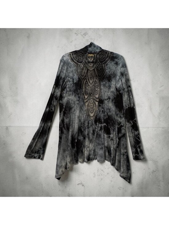 Nature Art Lynn Yang Tops - Nature Art Lynn Yang Tie Die Top Open Front Size M Whimsygoth Scarf Hem Lace
